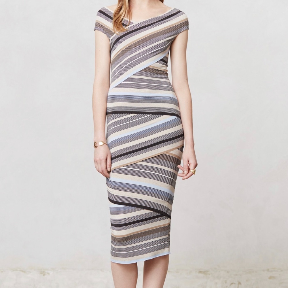 Bailey 44 Striped Midi Dress - Black, Gray, Cream, Blue